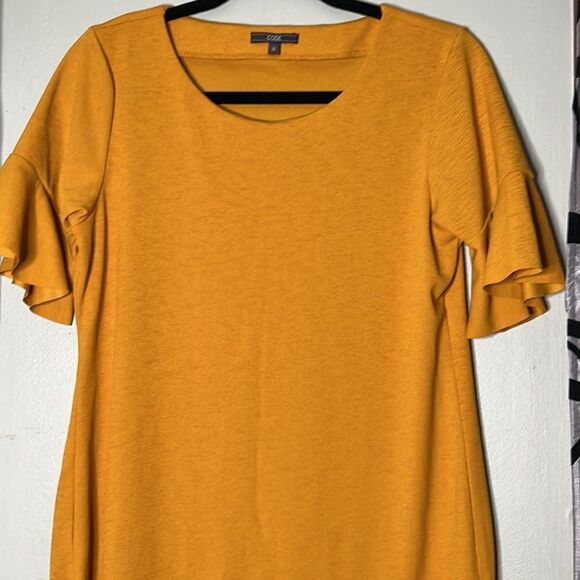 Code Shift Dress Autumn Yellow Ruffle Short Sleeves Knee Length size 14 - Picture 7 of 15